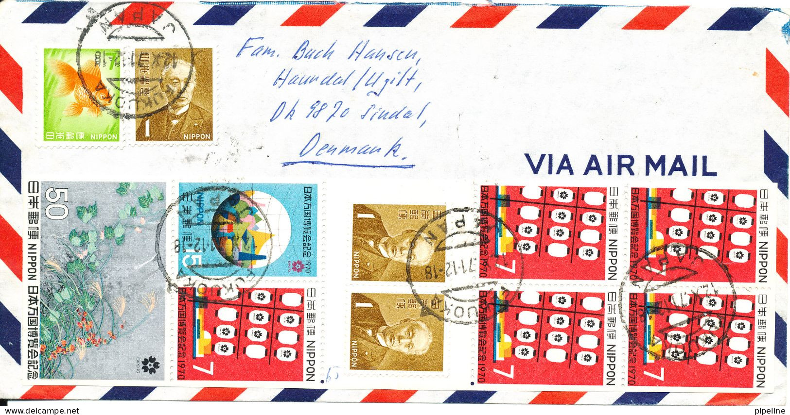 Japan Air Mail Cover Sent To Denmark Fukuoka 12-10-1971 Topic Stamps From Booklet Expo 70 - Luftpost