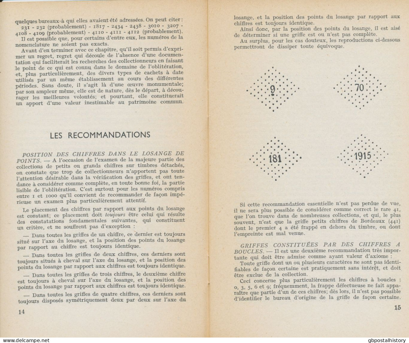 Les Oblitérations "Petits Chiffres" Des Bureaux De Poste Francais (1852-1862). S/B 1955 Pierre Magné, 56 Pages, Handbook - Frankreich