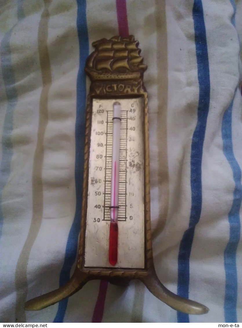 Old Bronze Thermometer Victory Red Liquid Mercury - Coppers