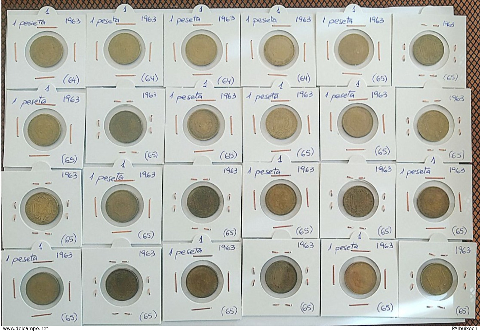 Lote De 24 Monedas Franco De 1 Peseta 1963 (64) Y (65) - Sonstige & Ohne Zuordnung