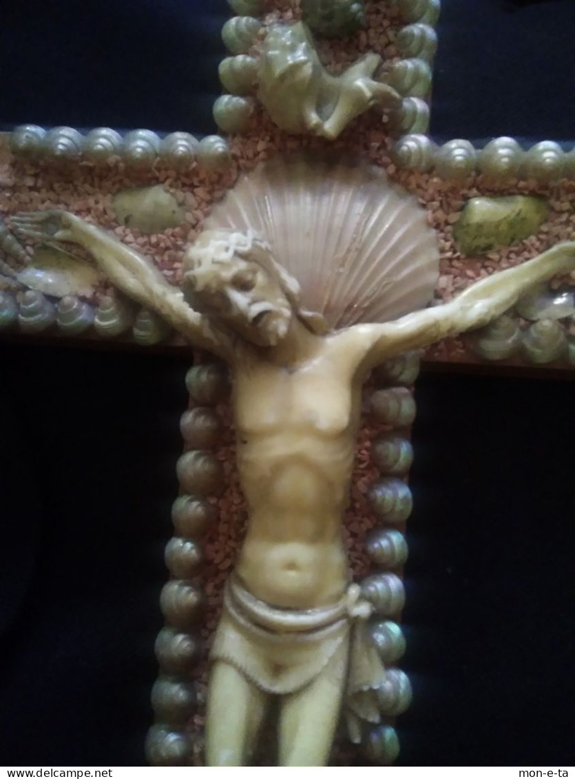 Crucifix Christ Handmade Mother-of-pearl Shells, Bone Figure - Religious Art