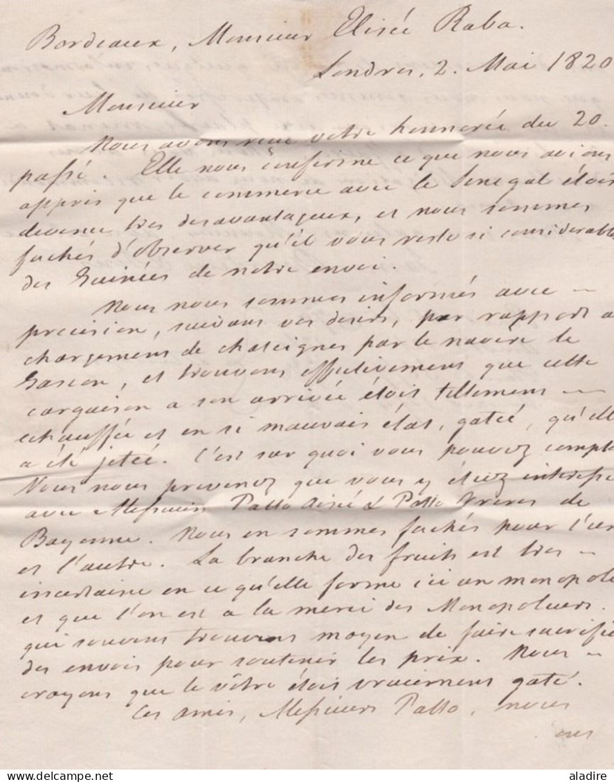 1820 - KGIV - lettre de Londres, GB vers Bordeaux, France - griffe ANGLETERRE en noir - cover from London to Bordeaux