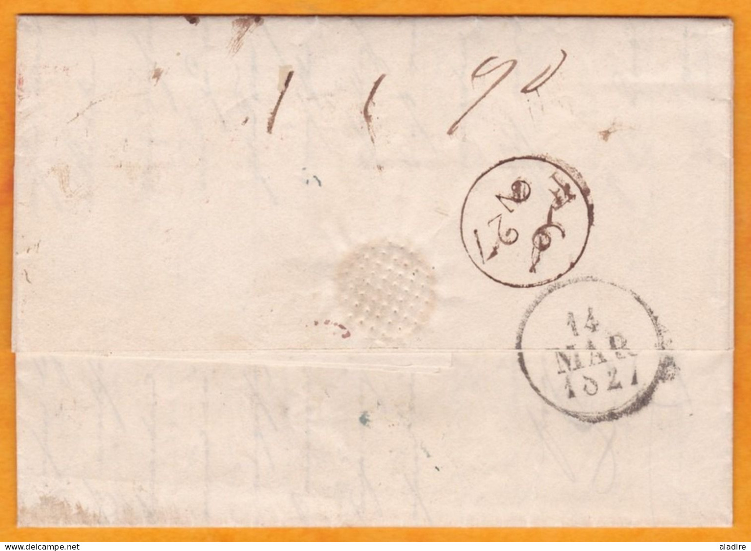 1827 - KGIV - lettre de Londres, GB vers Bordeaux, France - griffe ANGLETERRE en rouge - cover from London to Bordeaux