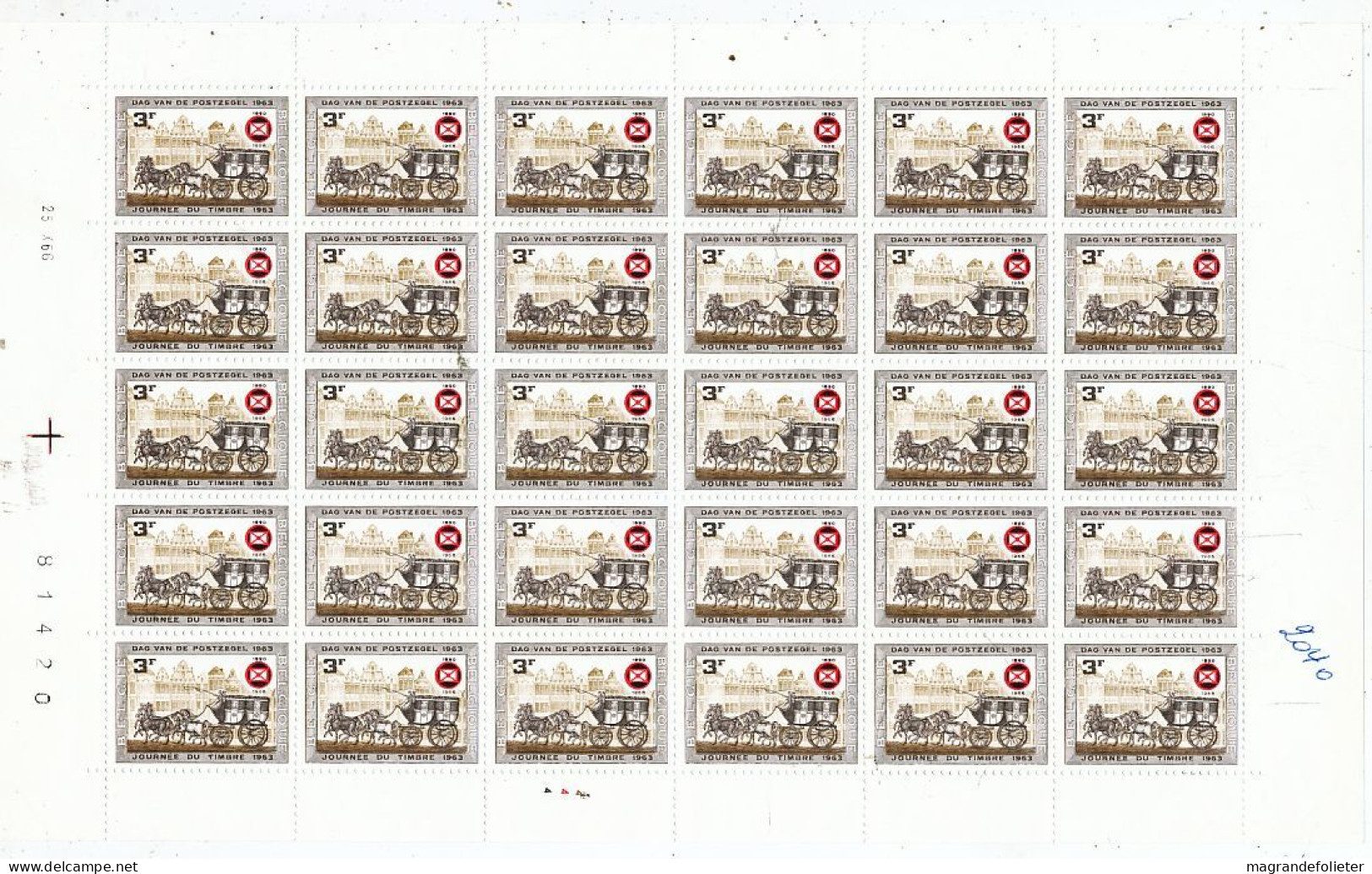 TIMBRE  ZEGEL STAMP  BELGIQUE LOT 10 PLANCHES COMPLETES DE 30 EX.  XX