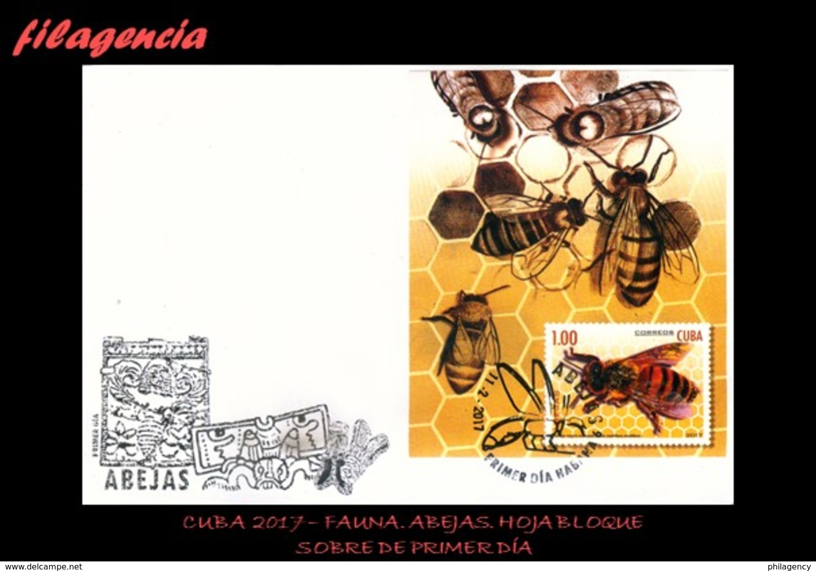 CUBA SPD-FDC. 2017-38 FAUNA. INSECTOS. ABEJAS. HOJA BLOQUE - FDC