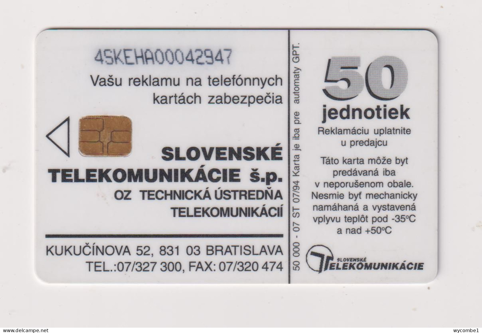 SLOVAKIA  - Vas Kazdadenny Chip Phonecard - Slowakei