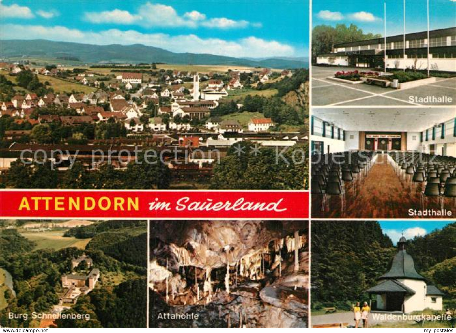 72936522 Attendorn Stadtpanorama Stadthalle Waldenburgkapelle Attahoehle Burg Sc - Attendorn