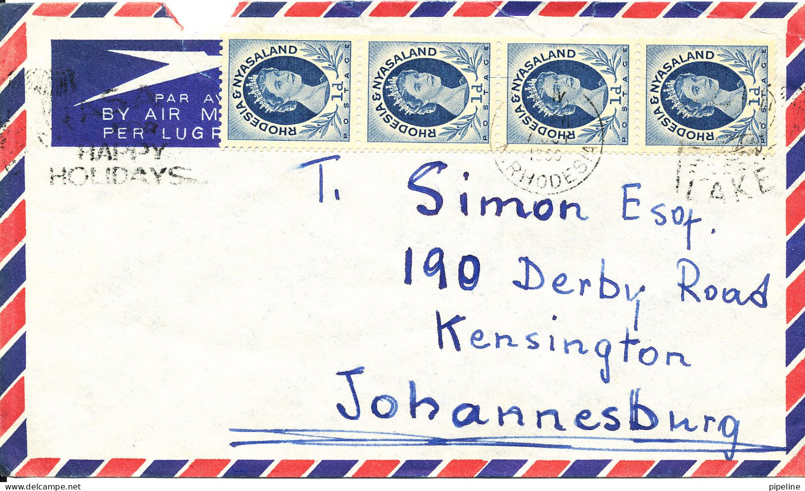 Rhodesia & Nyasaland Air Mail Cover Sent To Johannesburg 7-10-1960 - Rhodésie & Nyasaland (1954-1963)