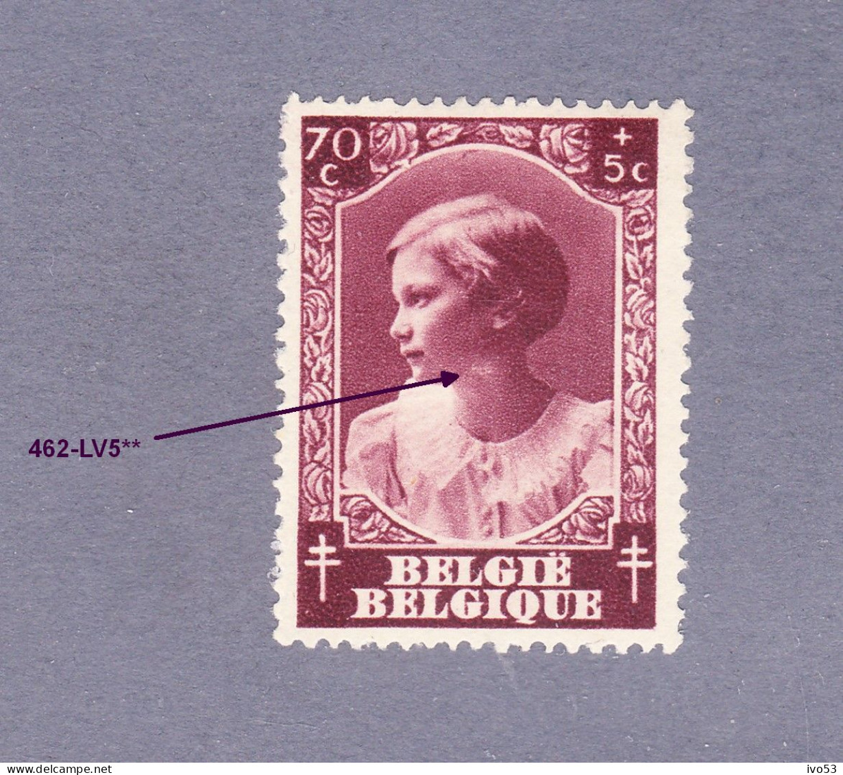 1937 Nr 462-lv5** Zonder Scharnier:vlek In Hals / Goitre Dans Le Cou , Zegel Uit Reeks " Josephine-Charlotte". - 1931-1960