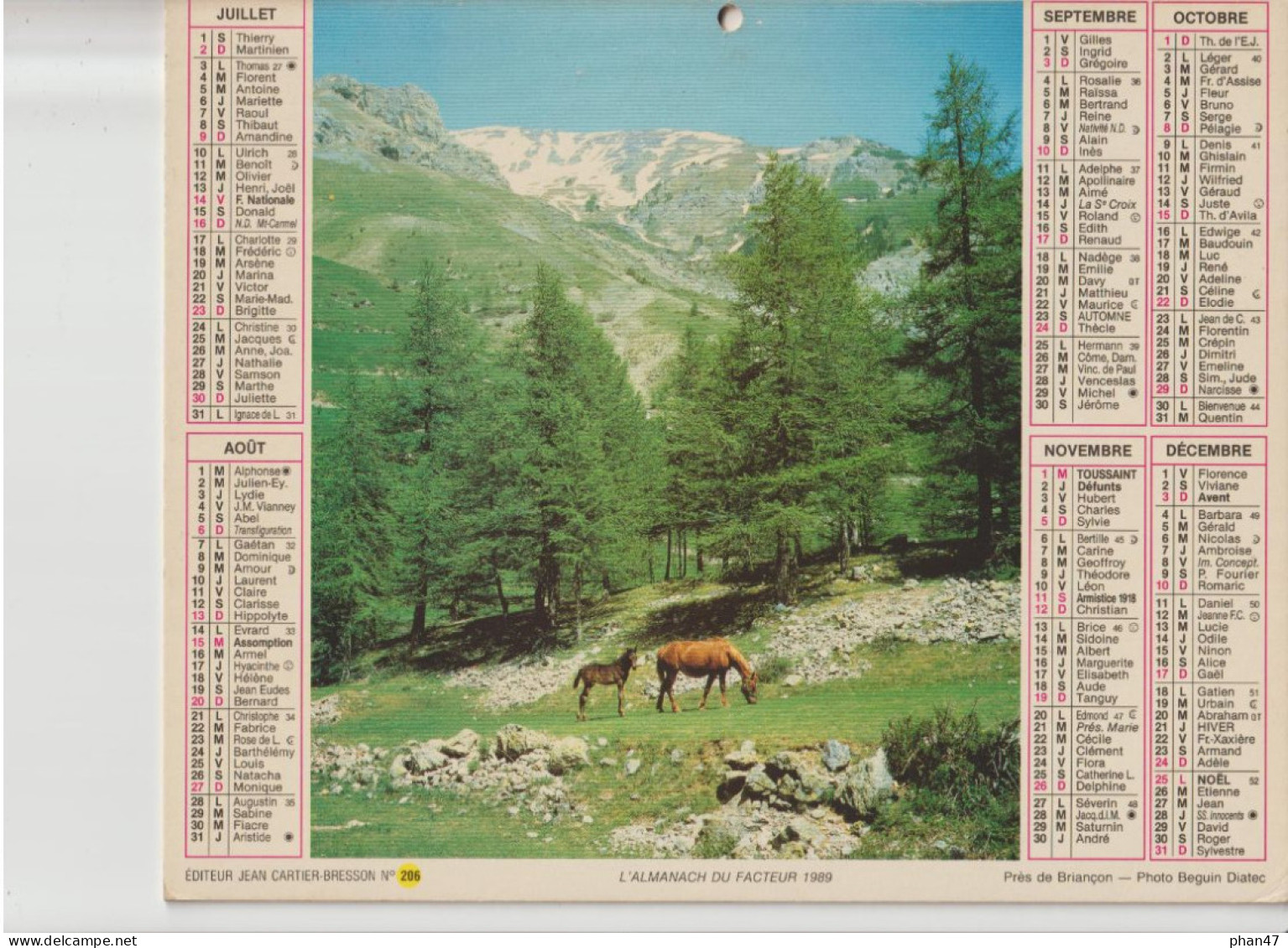 Almanach Du Facteur 1989, Le Moulin Bleu (37), Chevaux / Près De Briançon (05) Jument Et Son Poulain, CARTIER-BRESSON - Groot Formaat: 1981-90