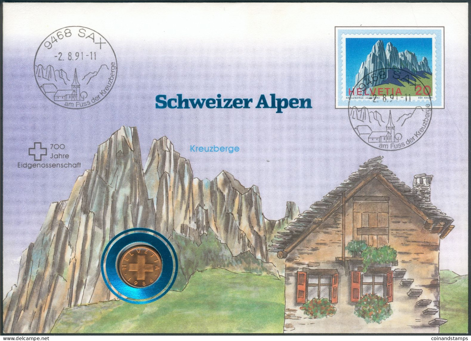 Suisse/Schweiz Numisbrief 1 Rappen 1986 "Schweizer Alpen" UNC. + Zertifikat - 1 Rappen