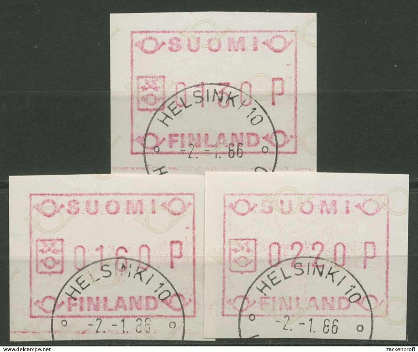 Finnland Automatenmarken 1986 Kleine Posthörner Satz ATM 1.1 S 6 Gestempelt - Timbres De Distributeurs [ATM]