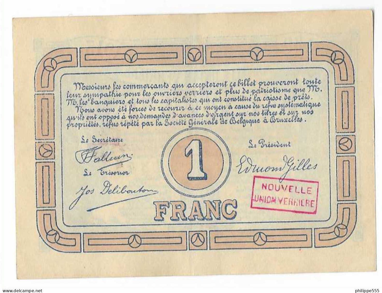 Noodgeld 1 Fr Lodelinsart 15 Mars 1915 - 1-2 Francs