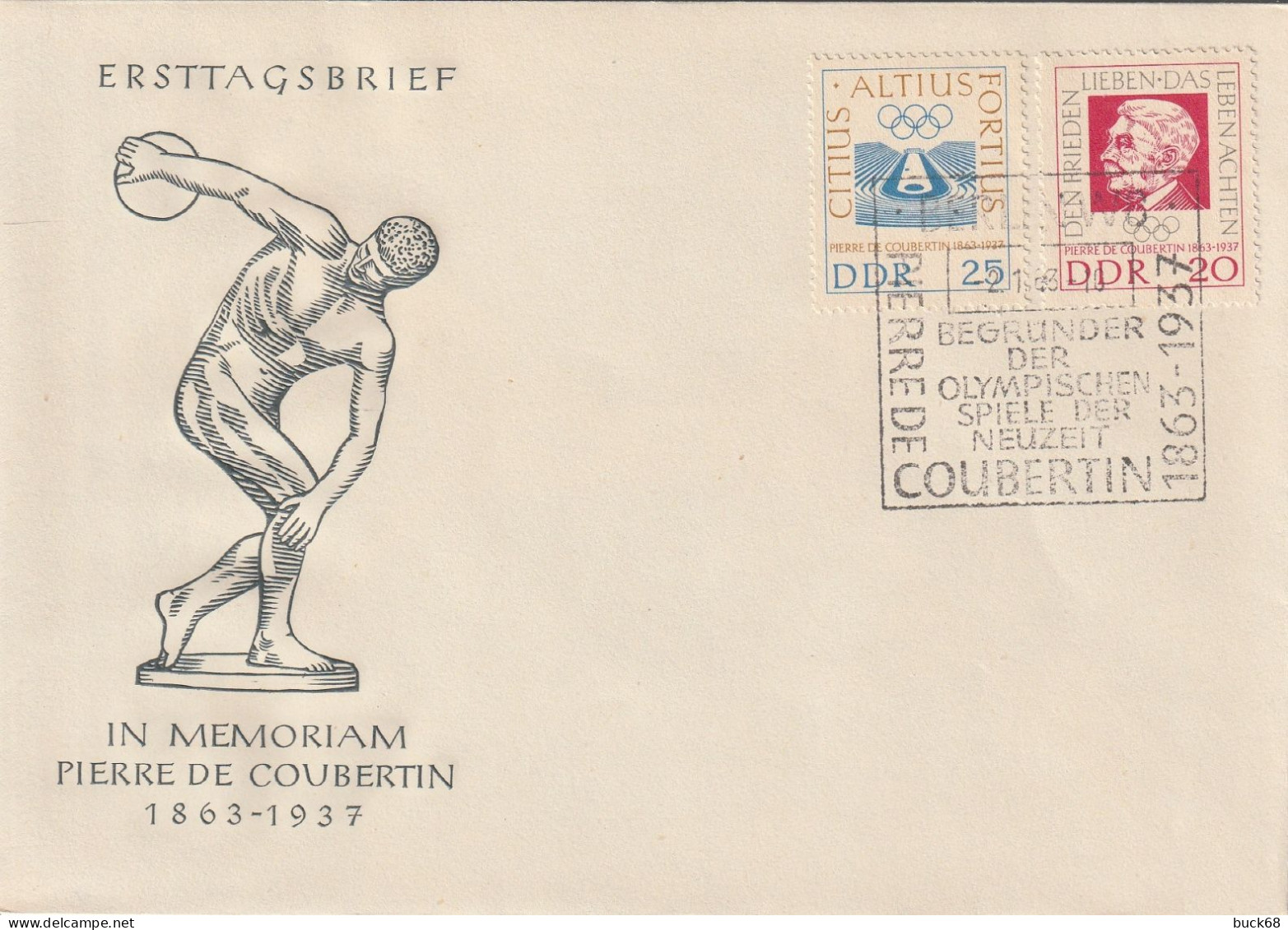 ALLEMAGNE GERMANY RDA DDR  646 647 FDC Pierre De Coubertin Jeuix Olympiques 2.1.1963 - 1950-1970