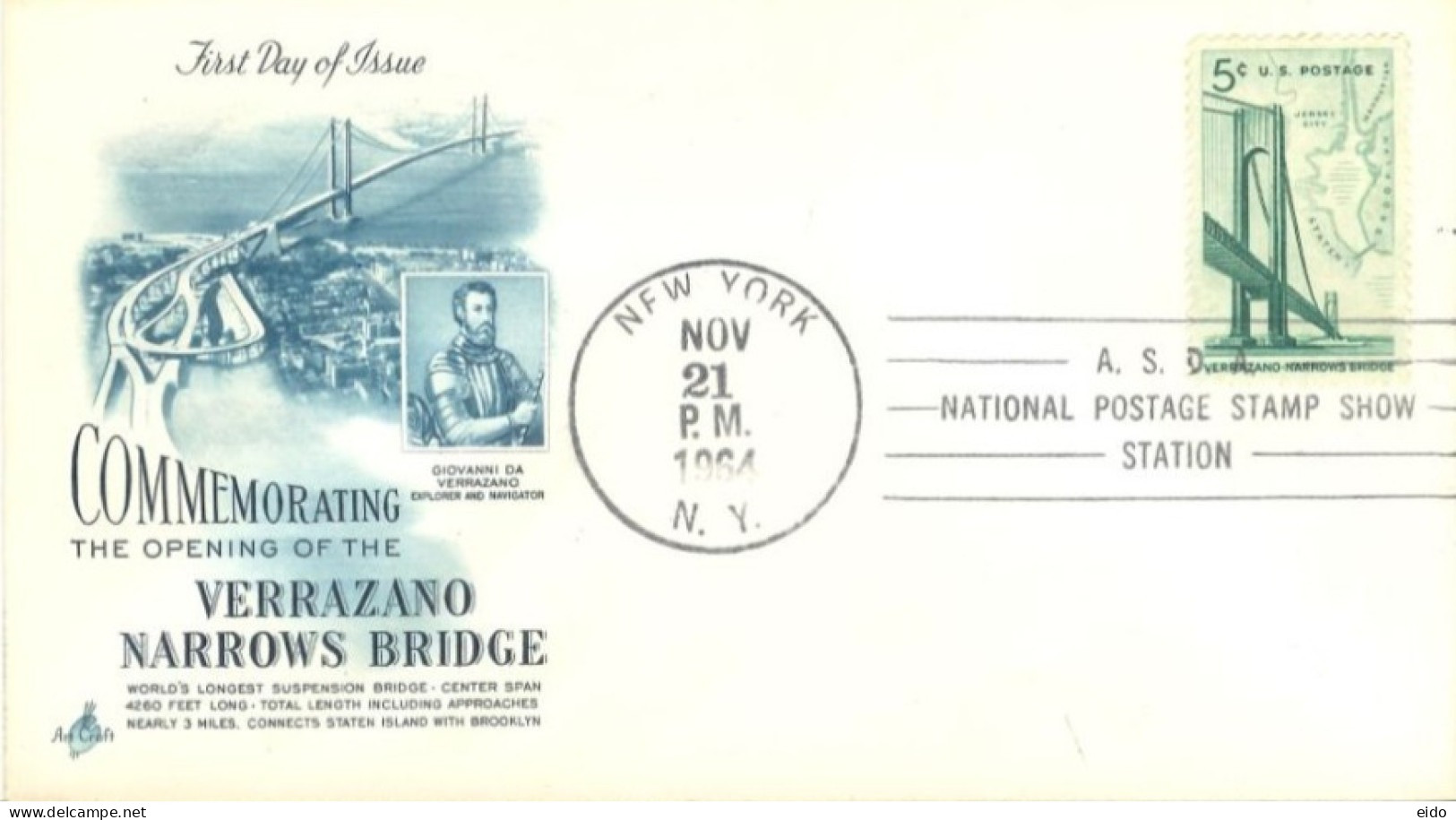 UNITED STATES. - 1964 - FDC STAMP OF THE OPENING OF VERRAZANO NARROWS BRIDGE. - Lettres & Documents