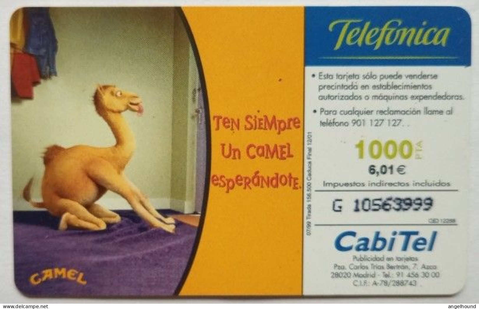 Spain 1000 Pta. Chip Card -  Camel ( Tobaco ) - Emissions Basiques