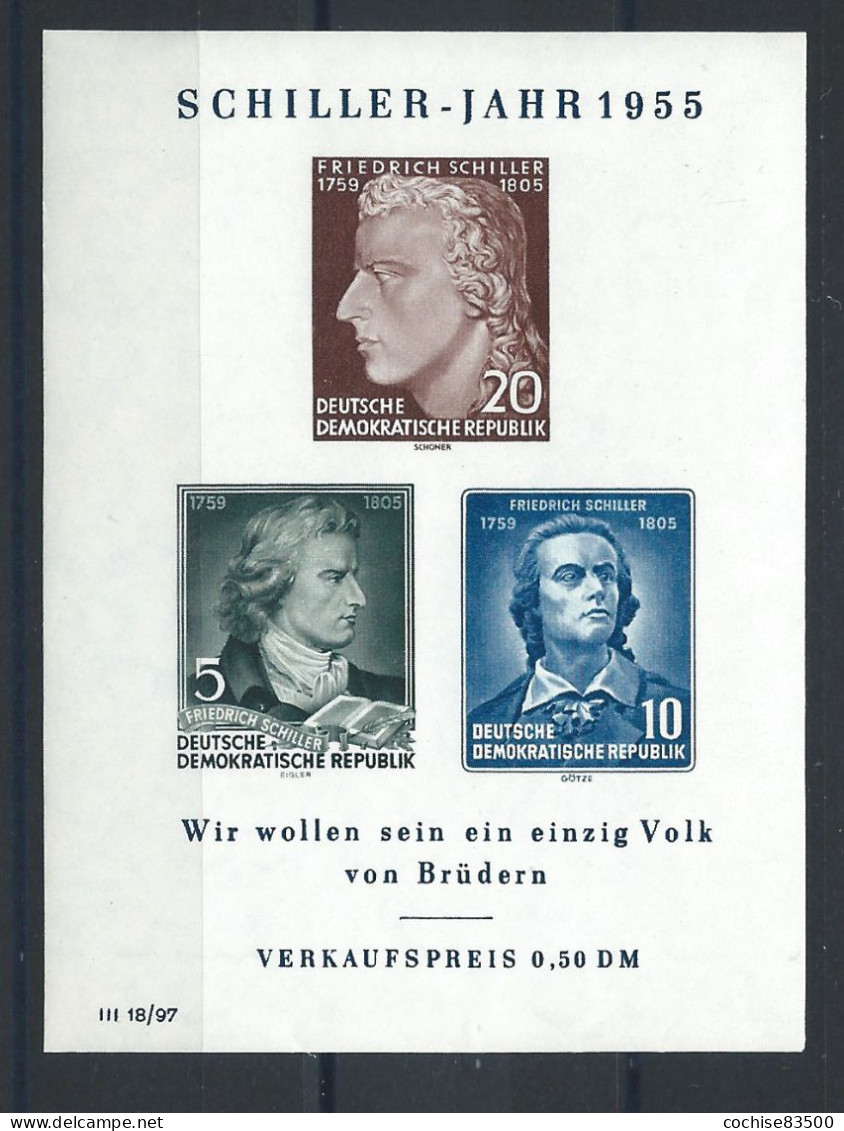 Allemagne RDA Bloc N°6** (MNH) 1955 - Poète Et écrivain "Schiller" - 1950-1970