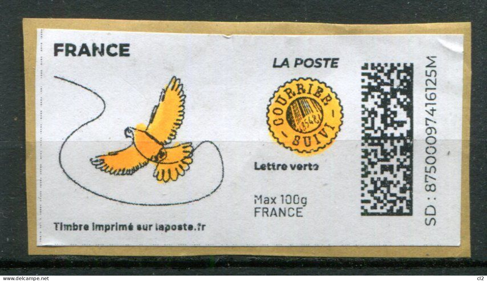 FRANCE - Timbre à Imprimer - Lettre Verte Suivie Max 100g - Colombe - Printable Stamps (Montimbrenligne)