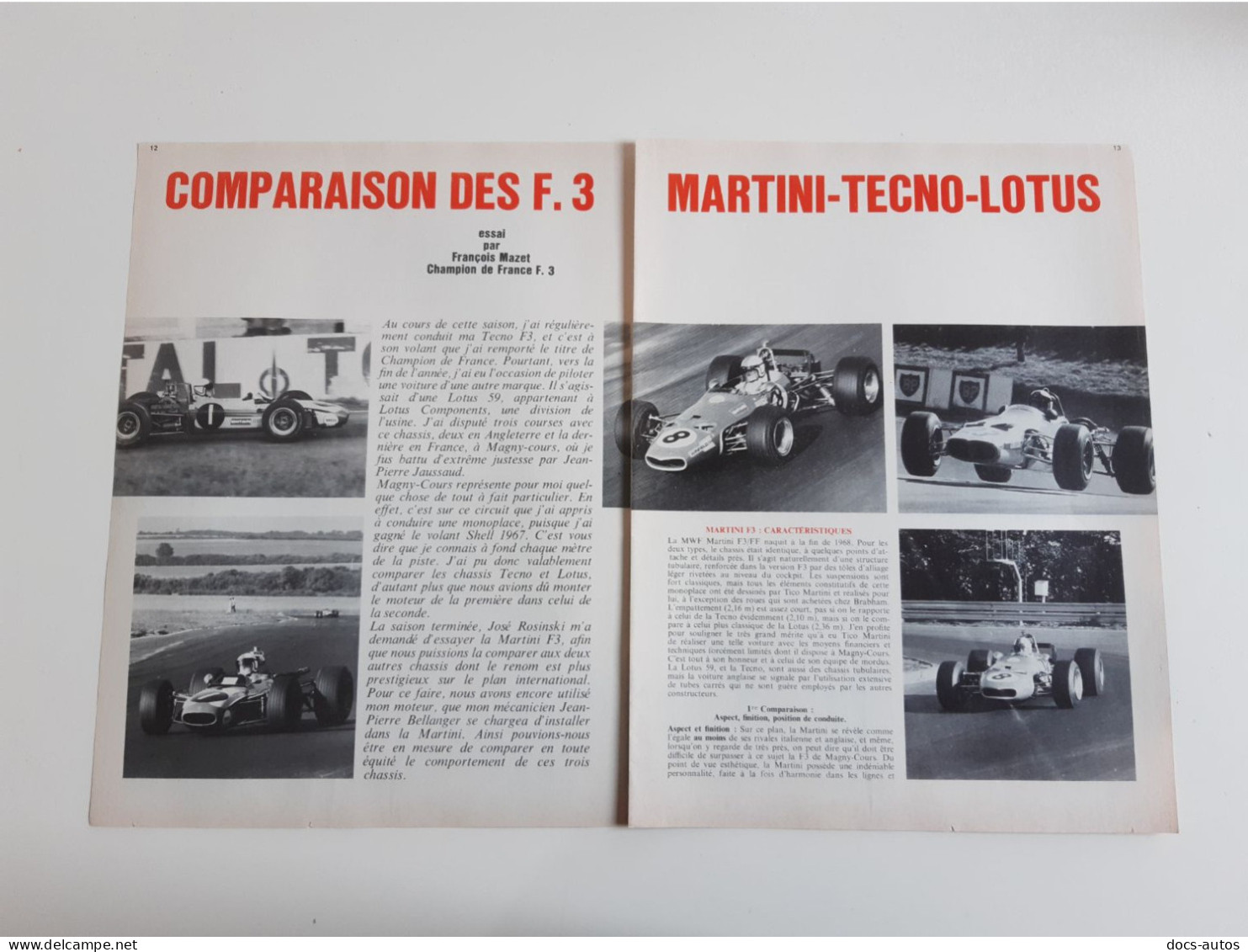 Formule 3 Martini / Tecno / Lotus - Coupure De Presse Automobile De 1969 - Other & Unclassified