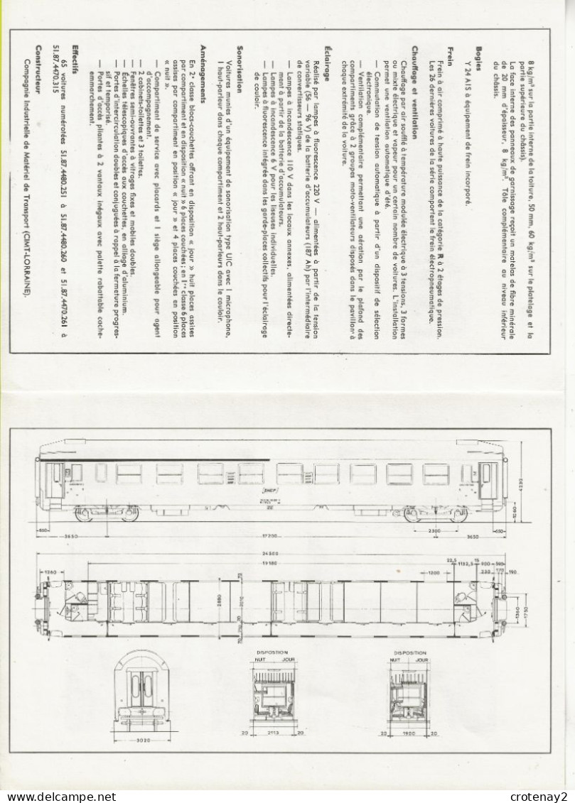 Train Wagons Fiche Technique 2 Volets Wagon Voiture SNCF Couchettes Mixte De 1965 66 Voir Scans Fiche De Février 1974 - Eisenbahnverkehr