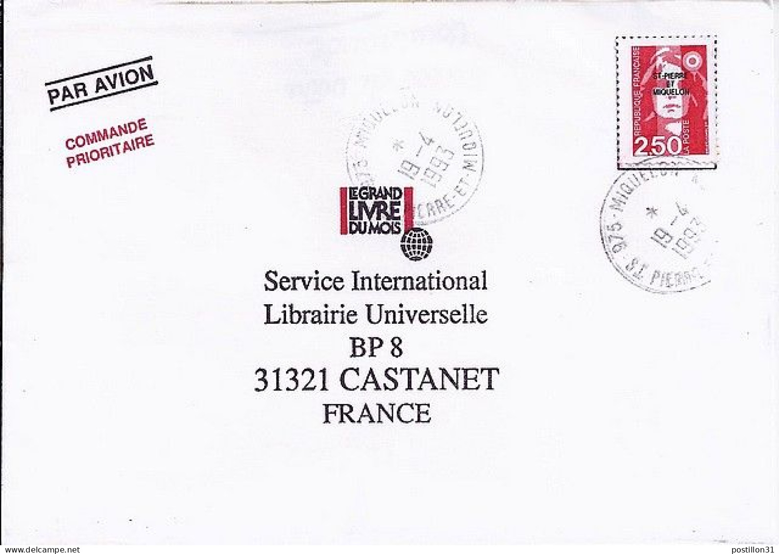 SPM N° 553 S/L.DE ST PIERRE/19.4.93  POUR LA FRANCE  - Briefe U. Dokumente