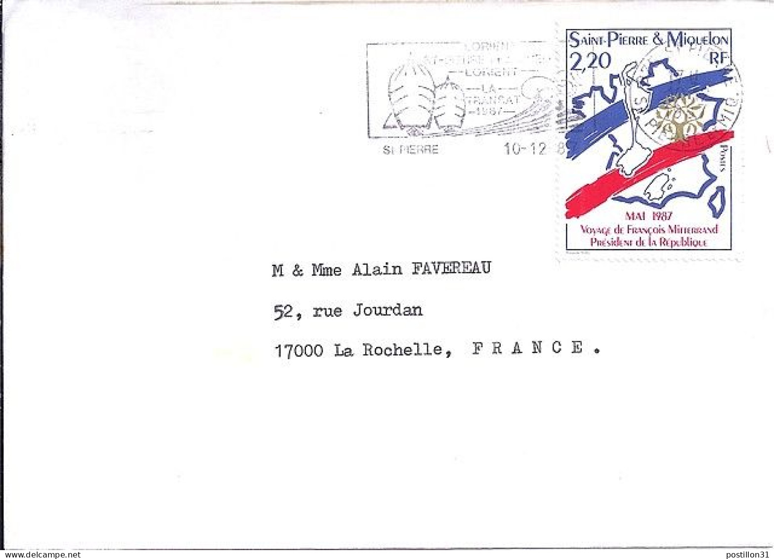 SPM N° 478 S/L.DE ST PIERRE/10.12.87  POUR LA FRANCE - Briefe U. Dokumente