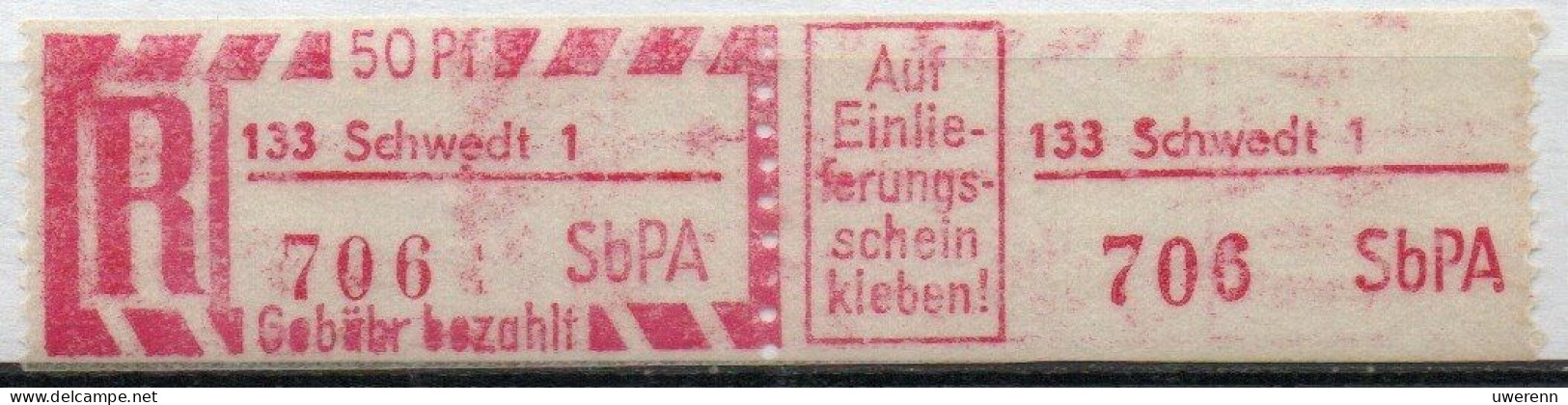 DDR Einschreibemarke Schwedt SbPA Postfrisch, EM2C-133-1 Zh - Etiquettes De Recommandé