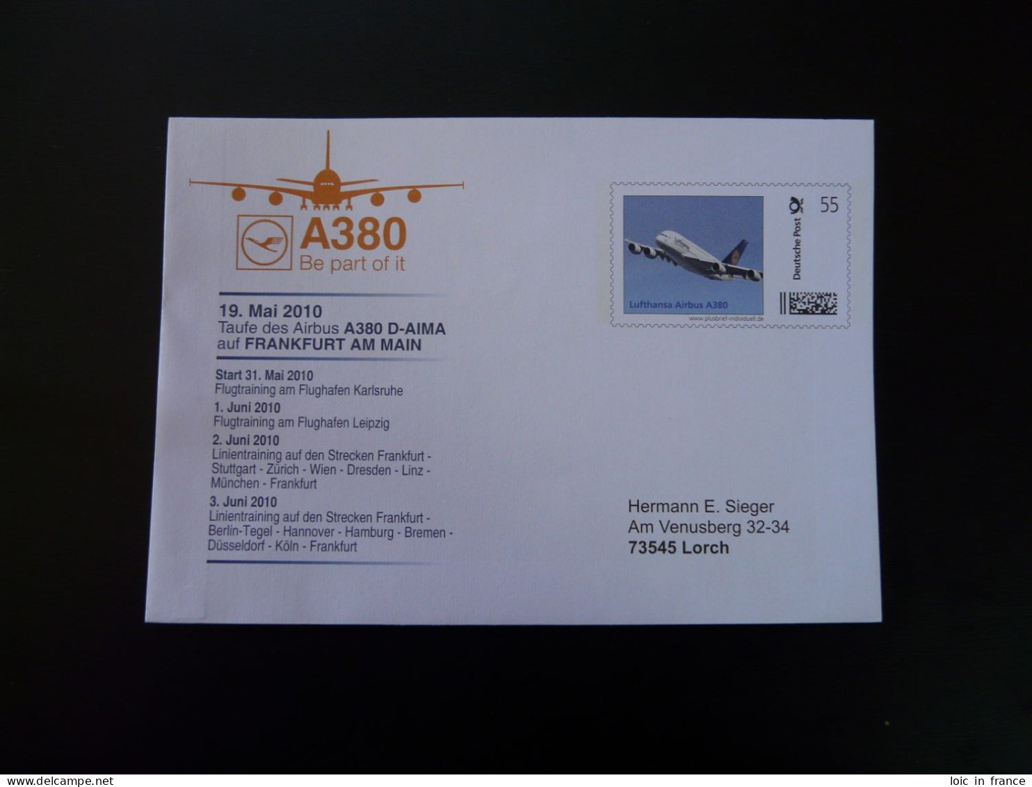 Entier Postal Plusbrief Stationery Taufe Des Airbus A380 Lufthansa 2010 - Privatumschläge - Ungebraucht