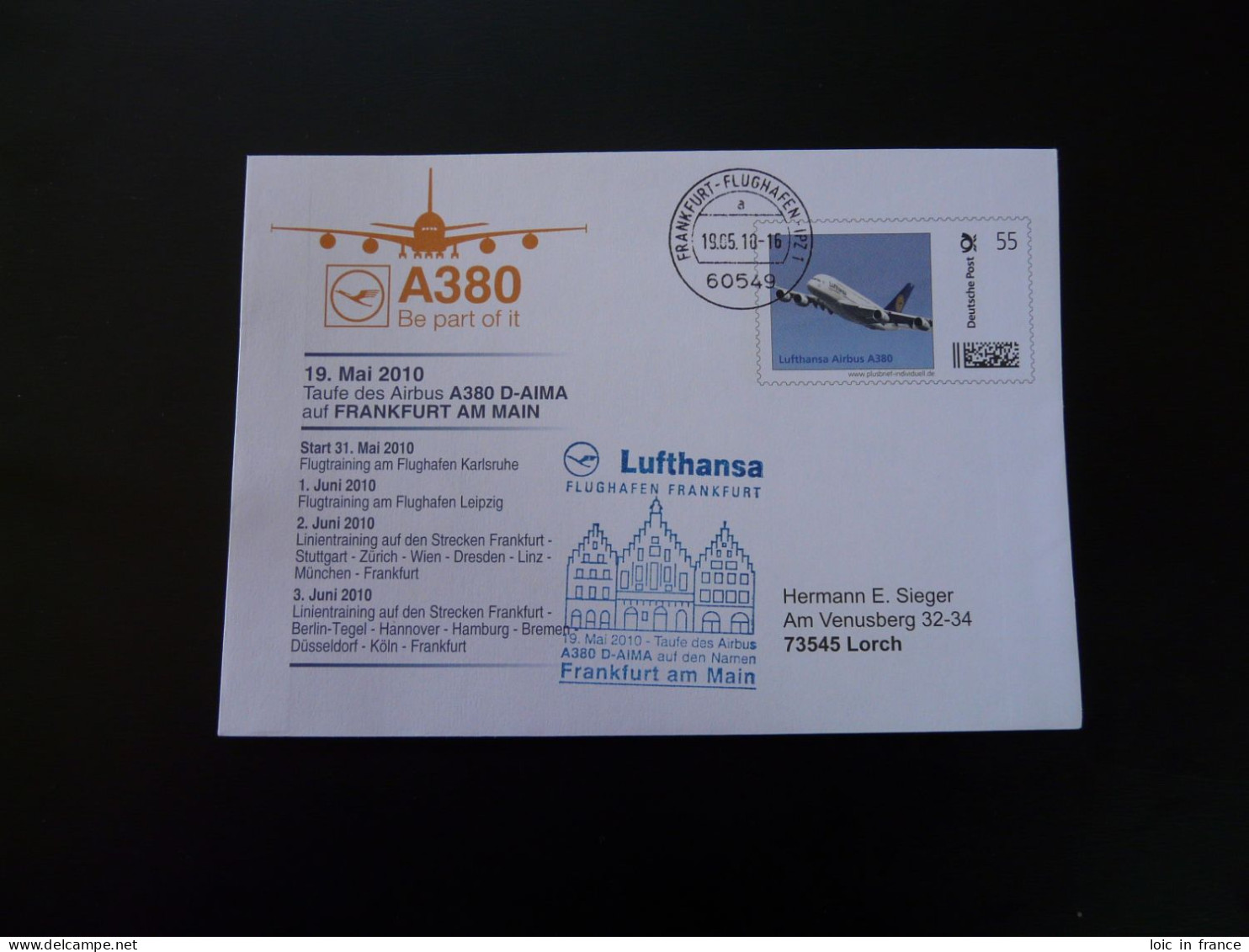 Entier Postal Plusbrief Stationery Taufe Des Airbus A380 Lufthansa 2010 (Frankfurt) - Privatumschläge - Gebraucht