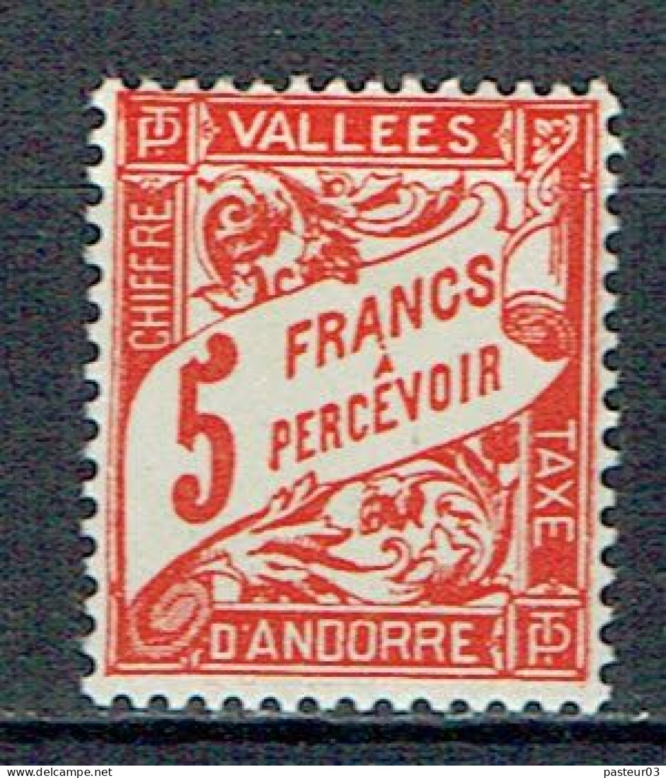 Taxe 20 Andore 5 F. Rouge De France Banderolle Luxe - Unused Stamps