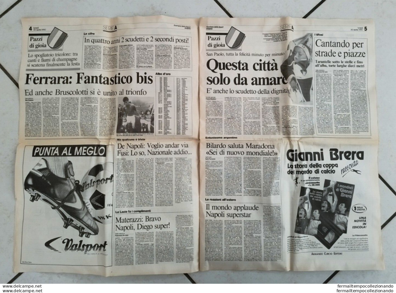 br giornale  corriere dello sport pazzi di gioia scudetto 1990 maradona