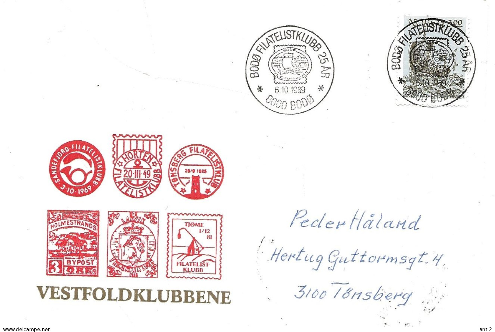 Norway 1989 Cover With Special Cancellation Bodø Filatelistklubb 25 år,  6.10.1989  On Mi  892 Nordlandsjakt - Cartas & Documentos