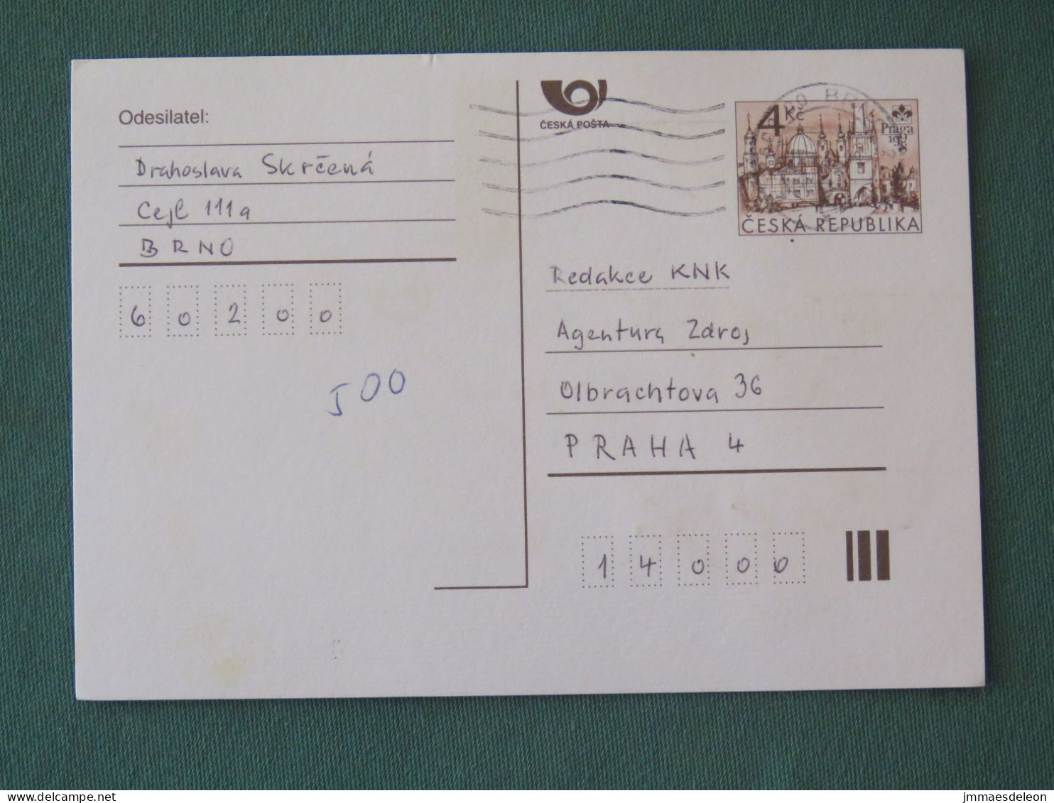 Czech Republic 1999 Stationery Postcard 4 Kcs "Prague 1998" Sent Locally - Lettres & Documents