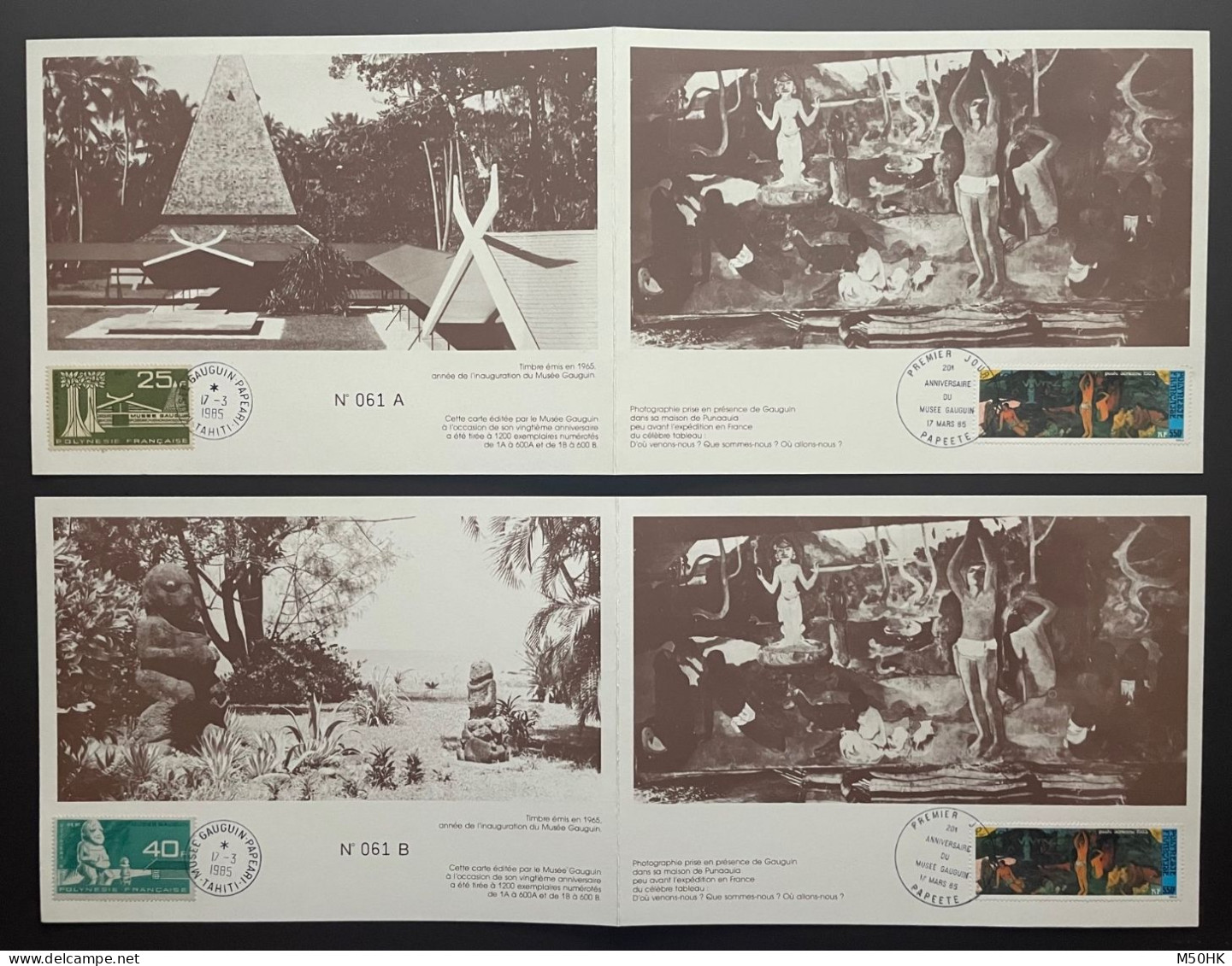 Polynésie - Carte Maximum Des PA 11 & 12 & 186 Sur Deux Encarts Numérotés Anniversaire Du Musée Gauguin 1985 - Maximum Cards