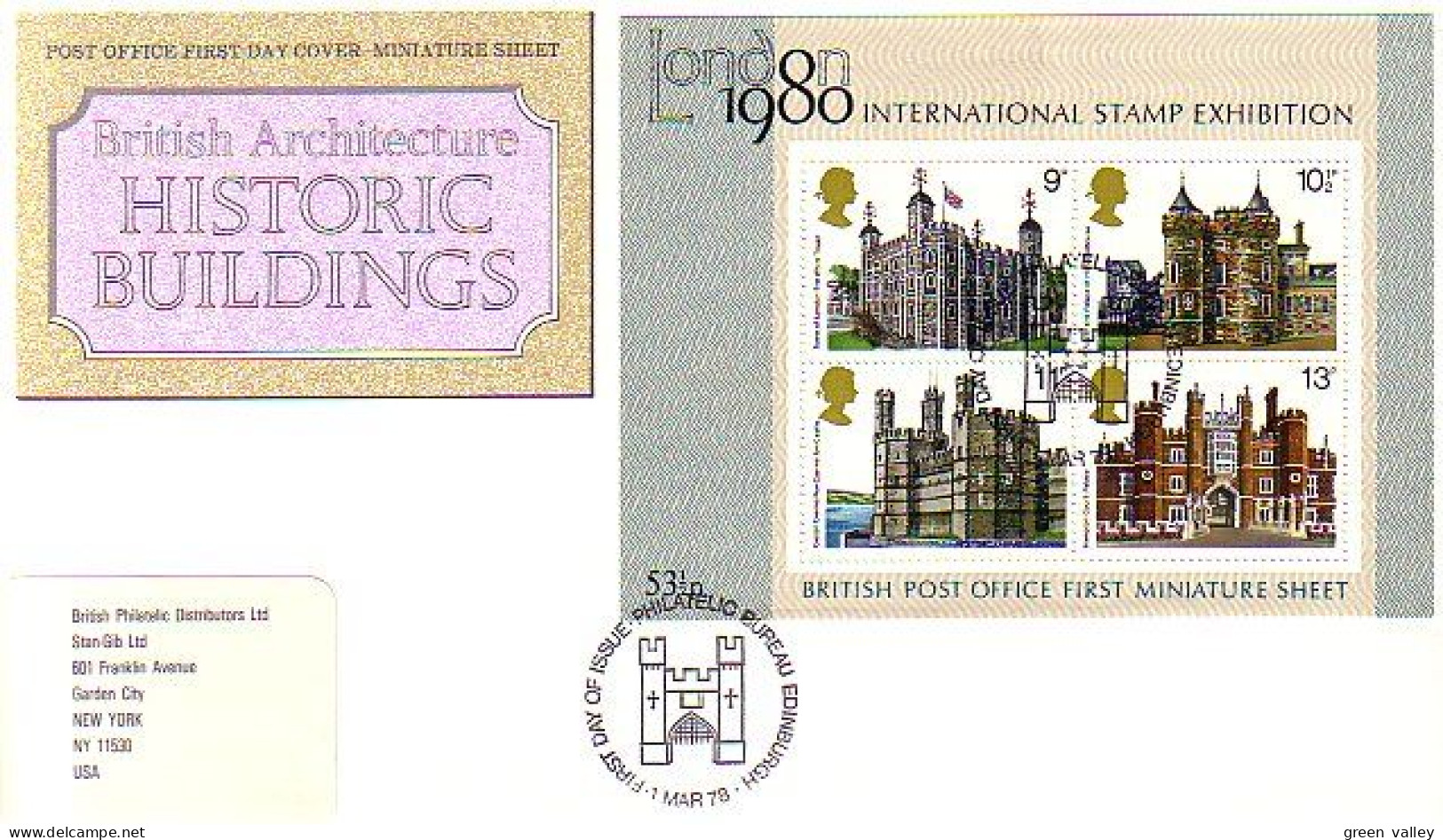 G-B Historic Buildings Castles Chateaux B/F S/S FDC Cover ( A80 28a) - 1971-1980 Em. Décimales