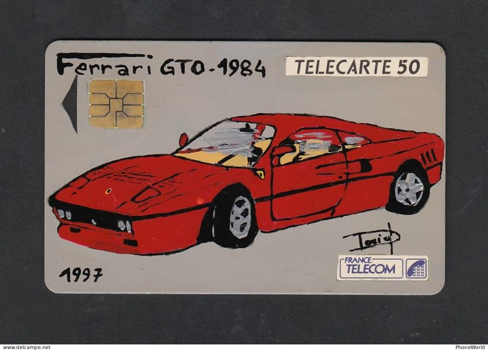 France Telecom, Peinture Sur TC!!  Ferrari GTO 1984,  Exempl Unique!!! Avec Signature. - Varietà