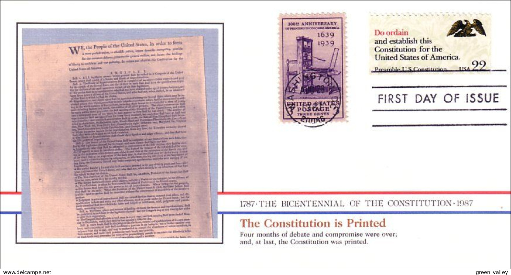 American Constitution Constitution Printed Aug 28 1787 Cover ( A82 62) - Onafhankelijkheid USA