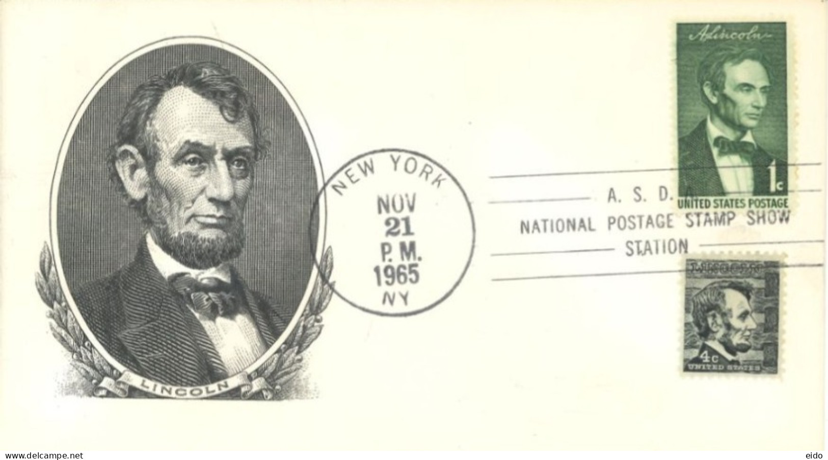 U.S.A.. -1965 -  SPECIAL STAMPS COVER OF LINCOLN, AT NATIONAL POSTAGE STAMP SHOW STATION . - Covers & Documents