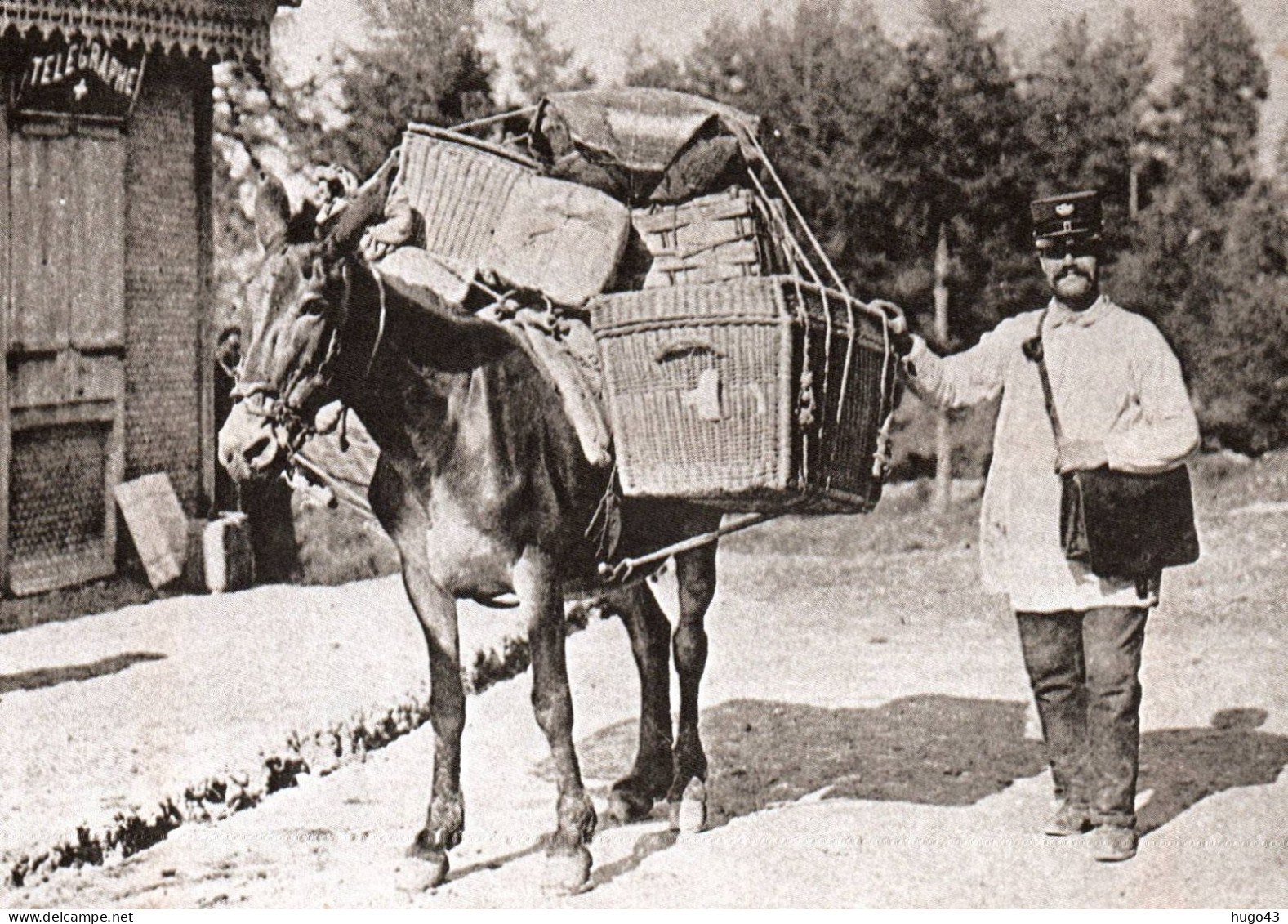 (RECTO / VERSO) CARTE FEUILLET FACTEUR - TRANSPORT DE COURRIER A DOS DEMULET VERS 1900 - BONNE ANNEE 1990 - Covers & Documents