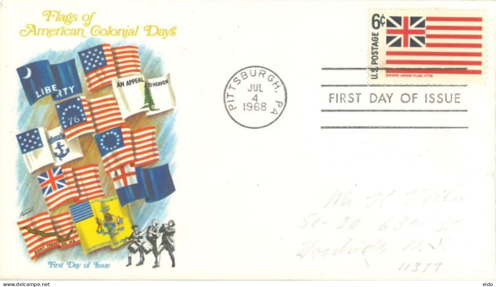 U.S.A.. -1968 -  FDC STAMP OF FLAGS OF AMERICAN COLONIAL DAYS SENT TO NEW YORK - Cartas & Documentos