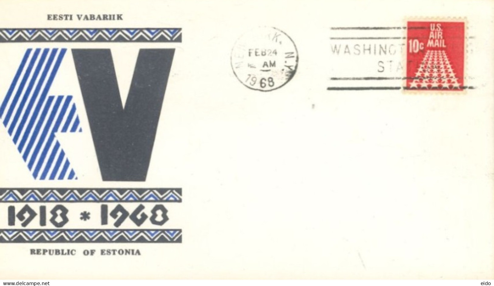 U.S.A.. -1968 -  OFFICIAL STAMP COVER OF 50th ANNIVERSARY OF REPUBLIC OF ASTONIA. - Lettres & Documents