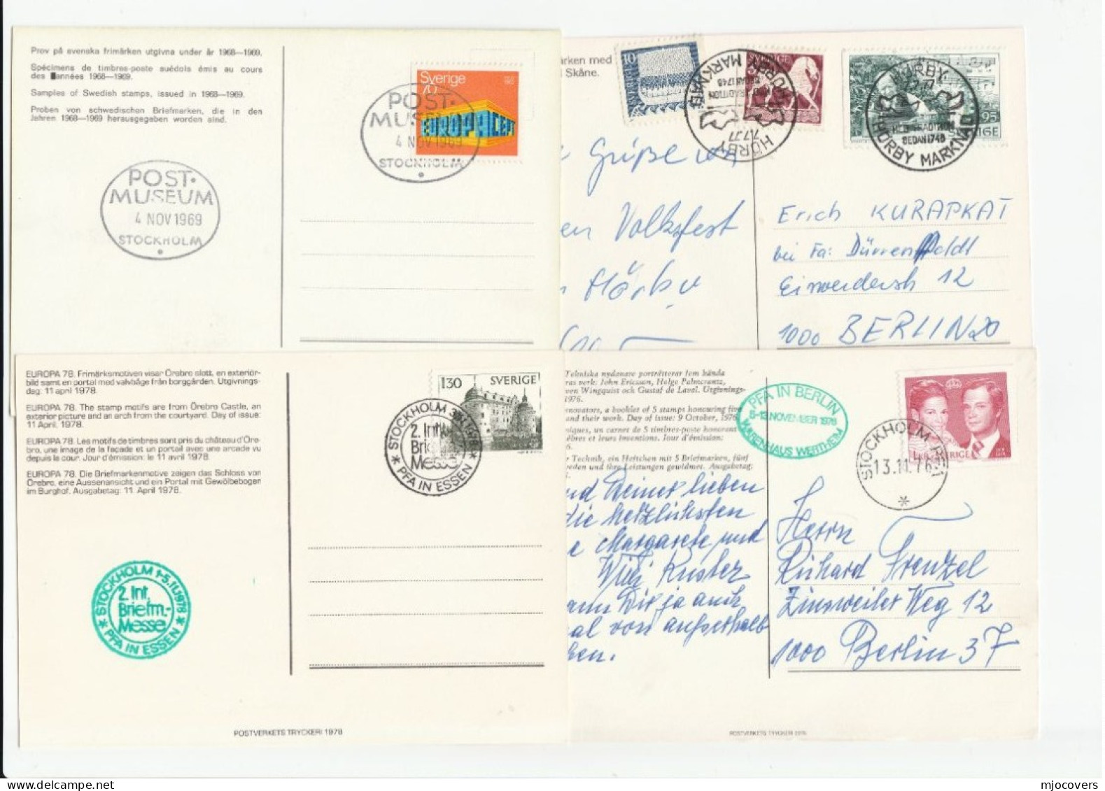 1969-79  4 EVENT Postcards Of SWEDISH STAMPS Sweden To Germany Cover Postcard - Covers & Documents