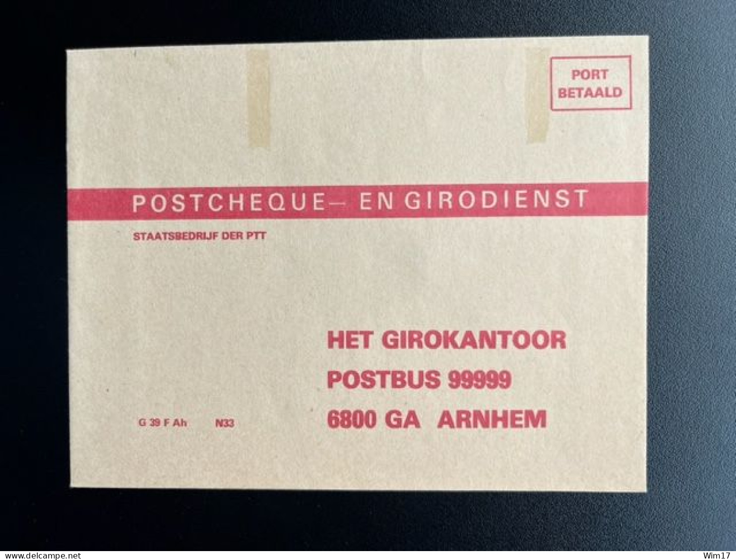 NETHERLANDS 19?? UNUSED ENVELOPE POSTCHEQUE- EN GIRODIENST NEDERLAND G 39 F AH N33 - Cartas & Documentos