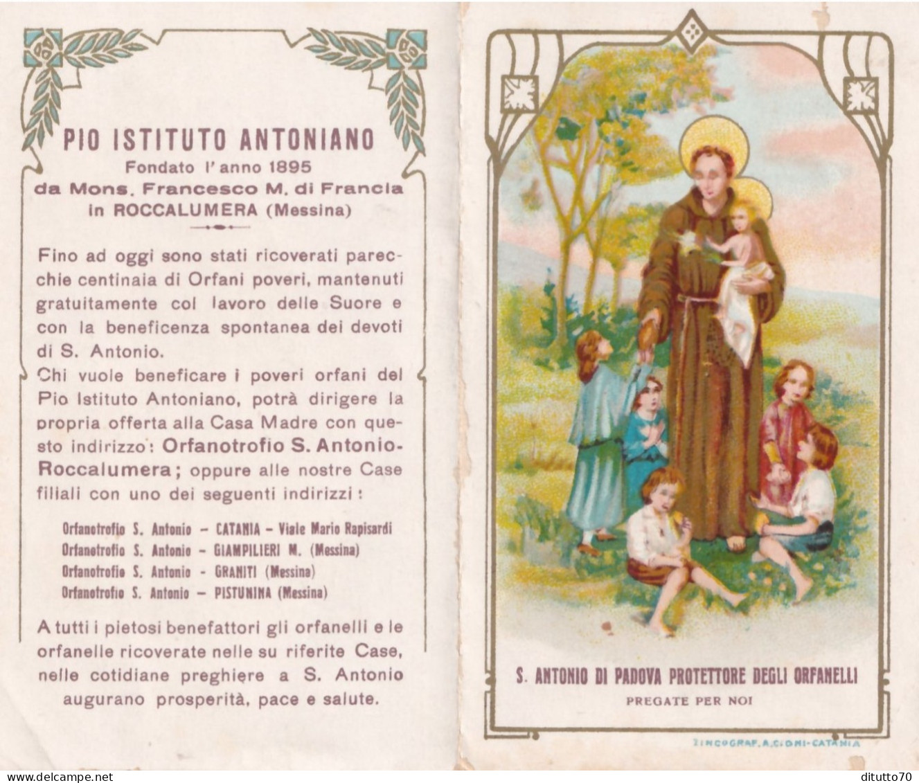 Calendarietto - Pia Istituto Antoniano  Fondata L'anno 1895 Da Mons Francesco M. Di Francia  - N Roccalumera - Messina - - Small : 1921-40