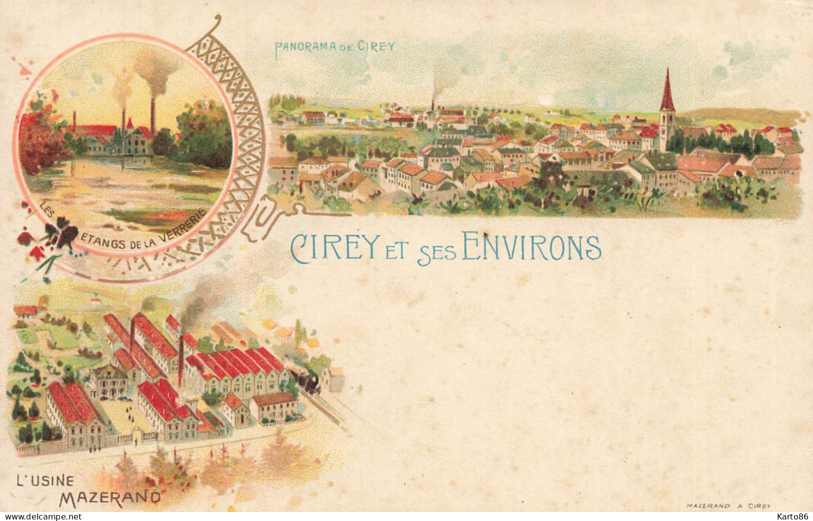 Cirey * CPA Gruss Souvenir Litho Illustrateur Dos 1900 Précurseur * Environs * Usine MAZERANO & étangs Verrerie - Cirey Sur Vezouze