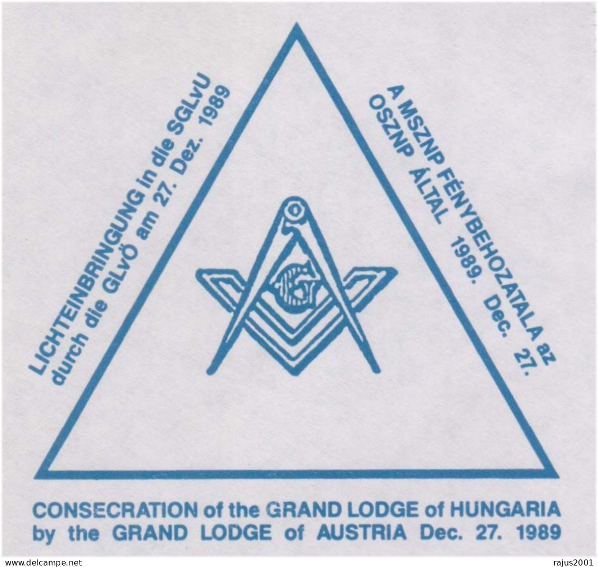 Consecration Of The Grand Lodge Of Hungaria By The Grand Lodge Of Austria, Freemasonry, Masonic, Combination Masonic FDC - Freimaurerei