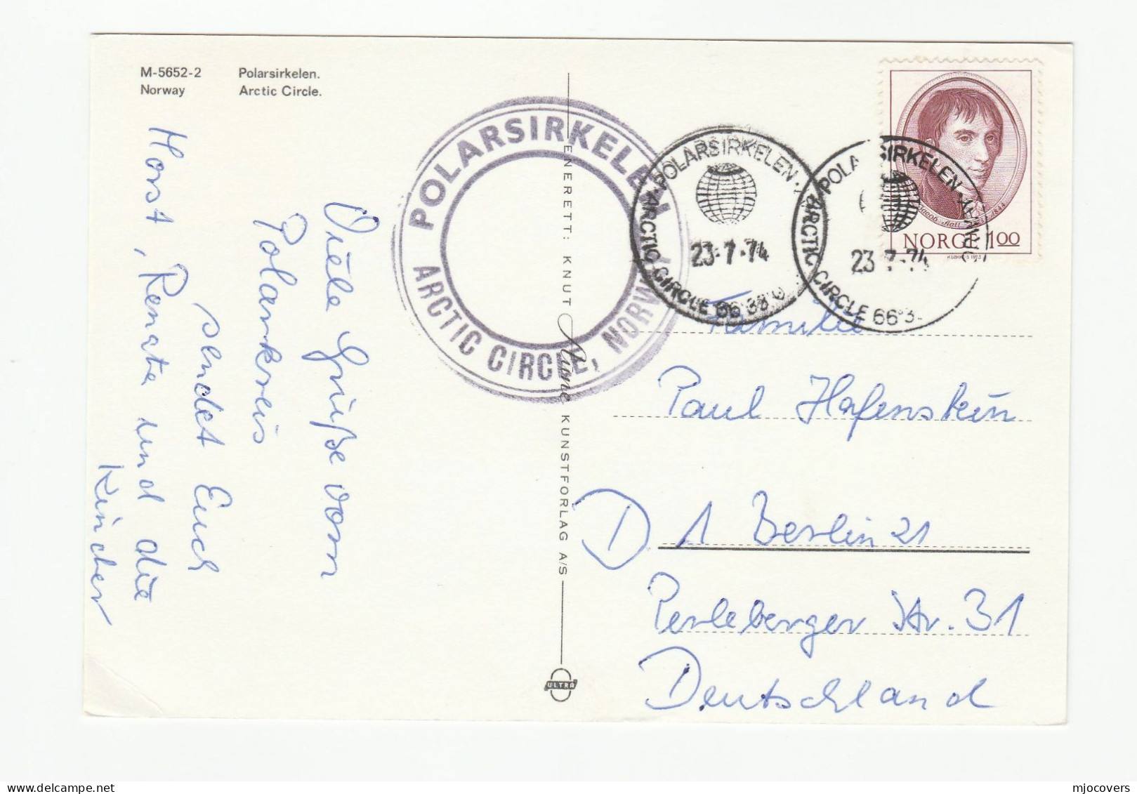 Polarsirkelen ARCTIC CIRCLE Norway 1974 Postcard To Germany Cover Stamps Polar - Arktis Expeditionen