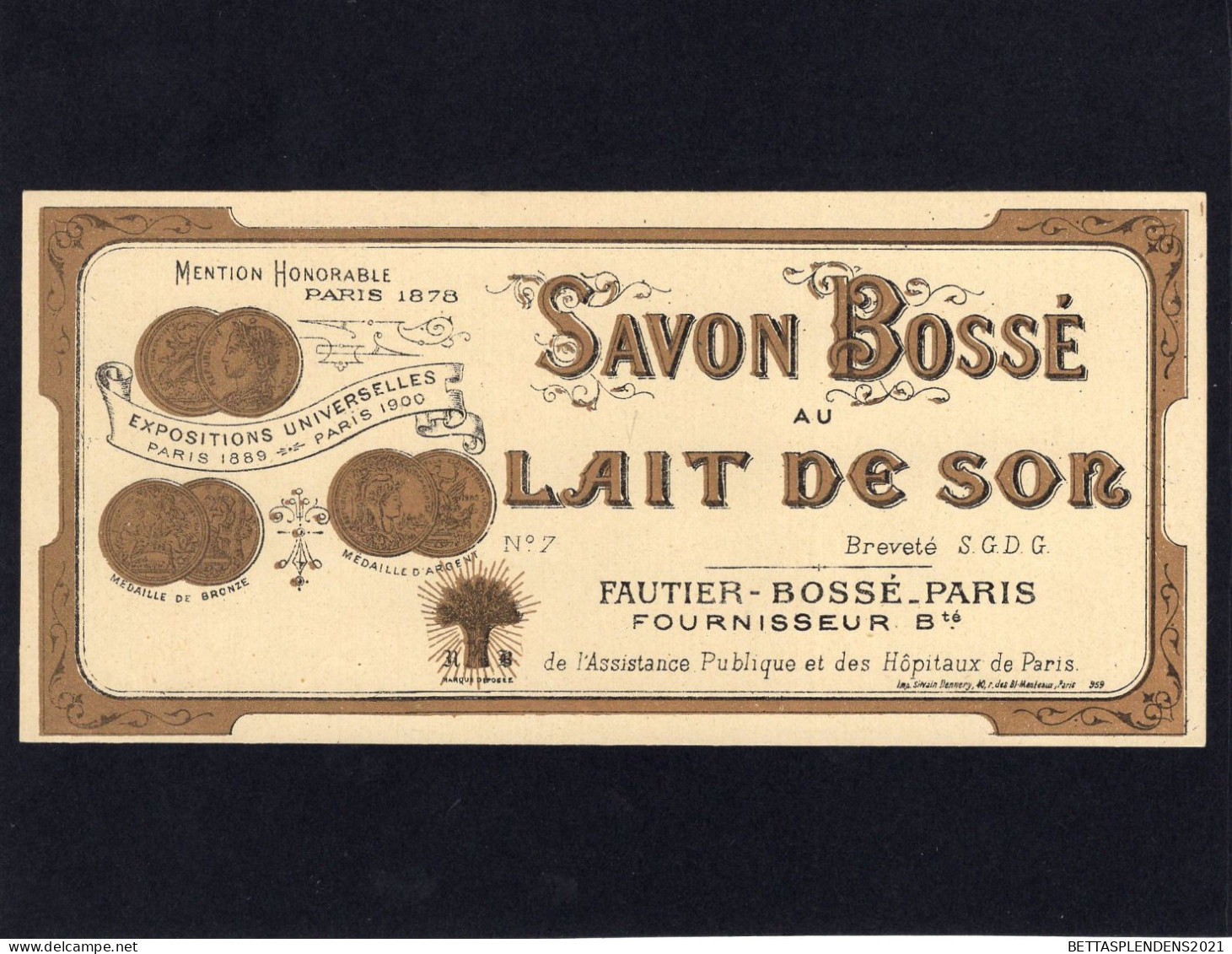Etiquette - Savon Bossé Au LAIT De SON -  FAUTIER - BOSSE - PARIS  Fournisseur - Etiketten