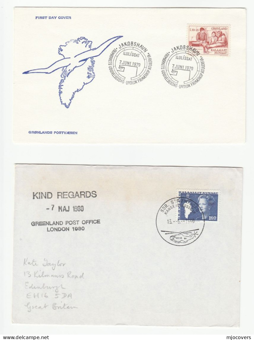 1976 - 1980 4 GREENLAND COVERS Fdc Event Cover Stamps Royalty Aviation Helicopter - Brieven En Documenten