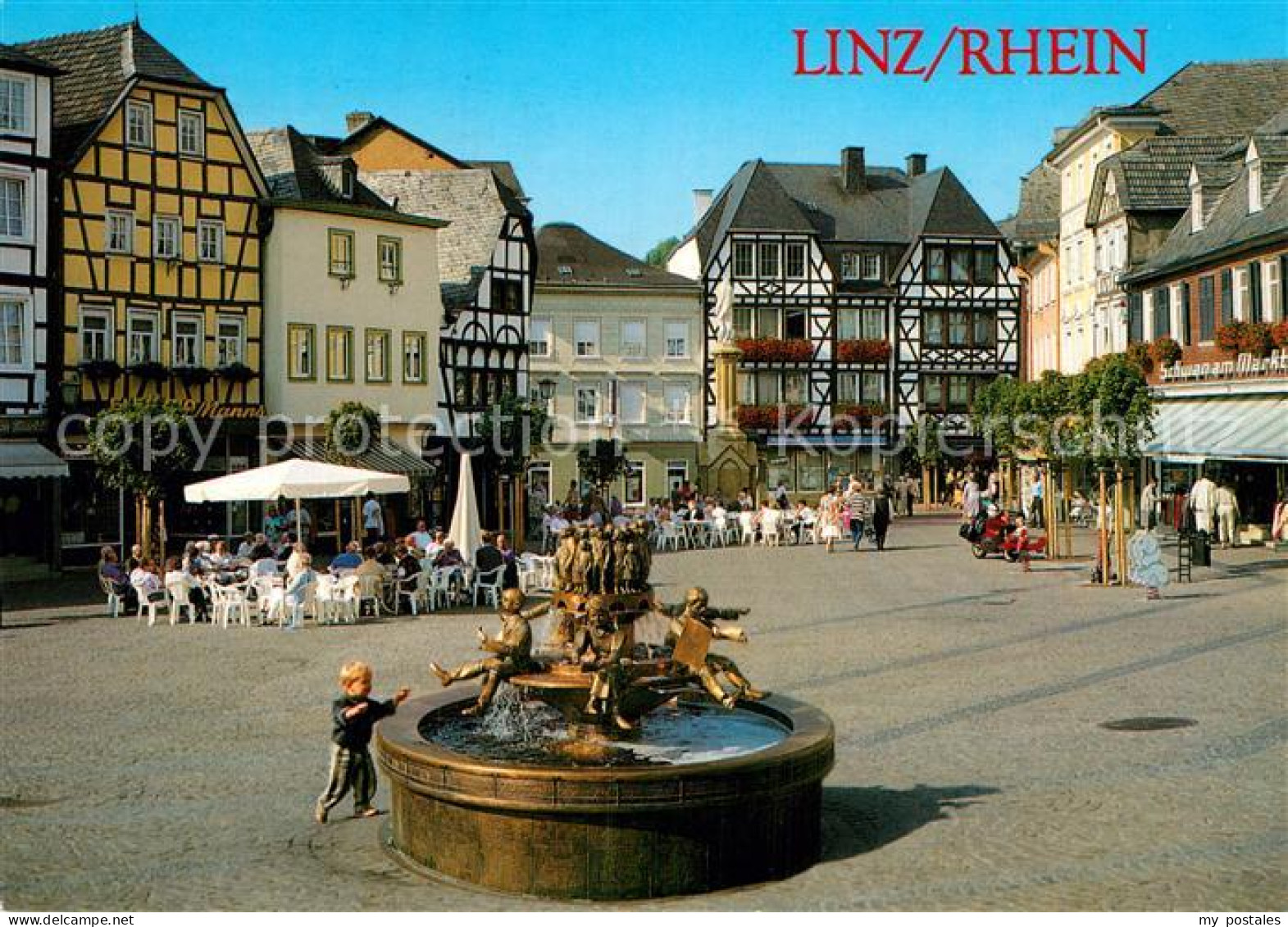 72993656 Linz Rhein Marktplatz Brunnen Strassencafe Linz - Linz A. Rhein